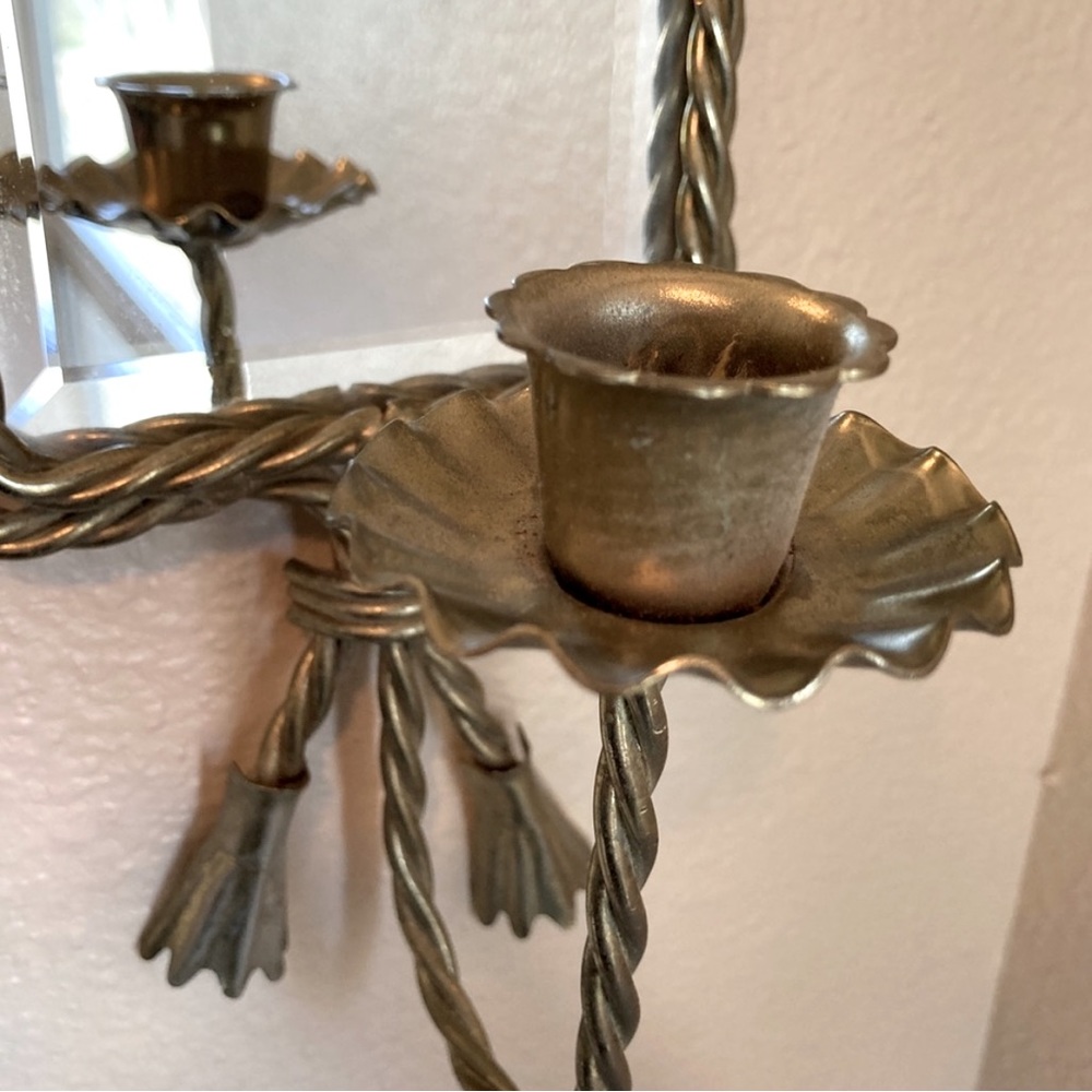 Set of 3 Vintage Brass Mirrored Wall Sconces